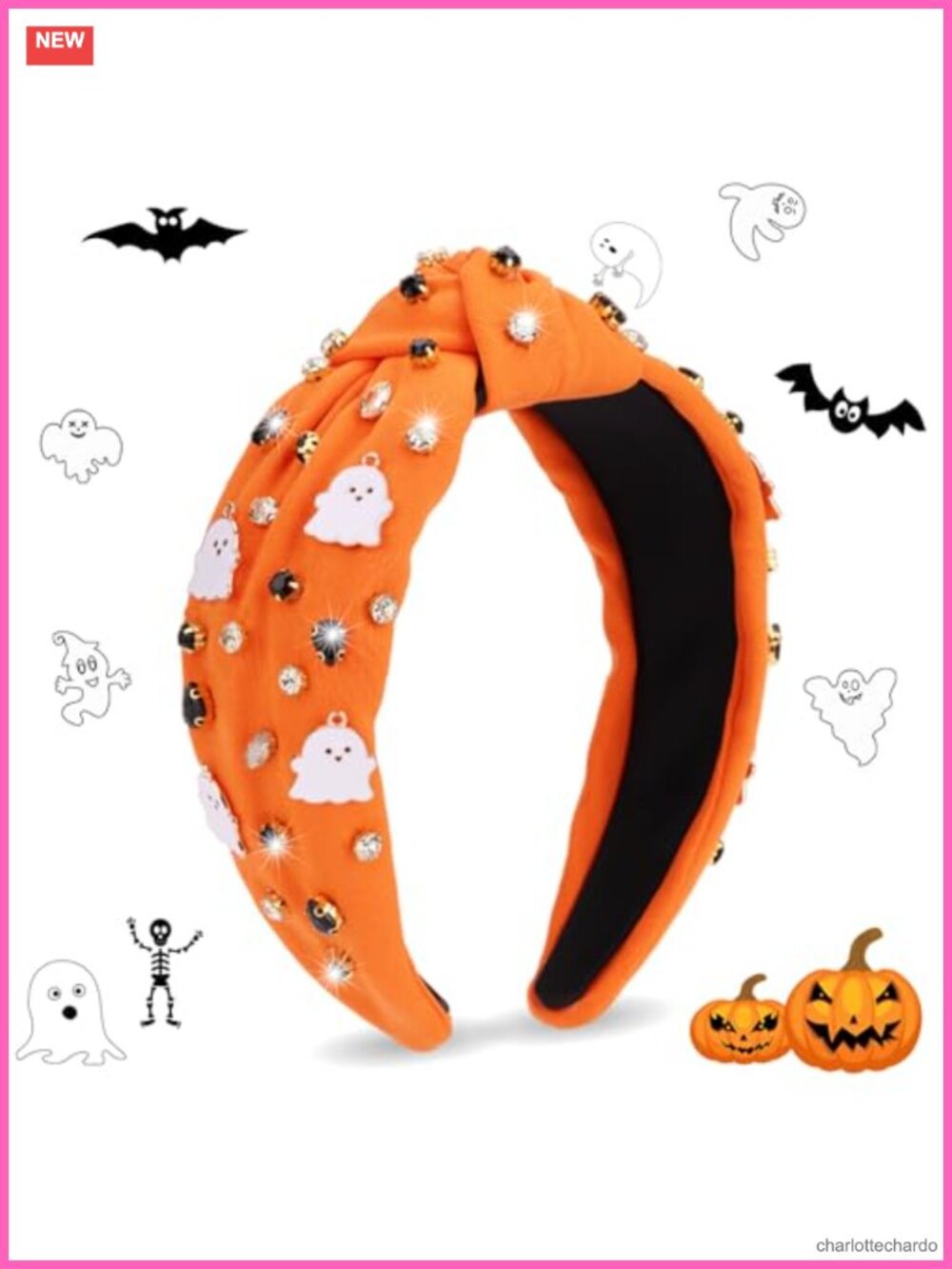 Knotted Headband Halloween Hair Accessory with Rhinestone Ghost